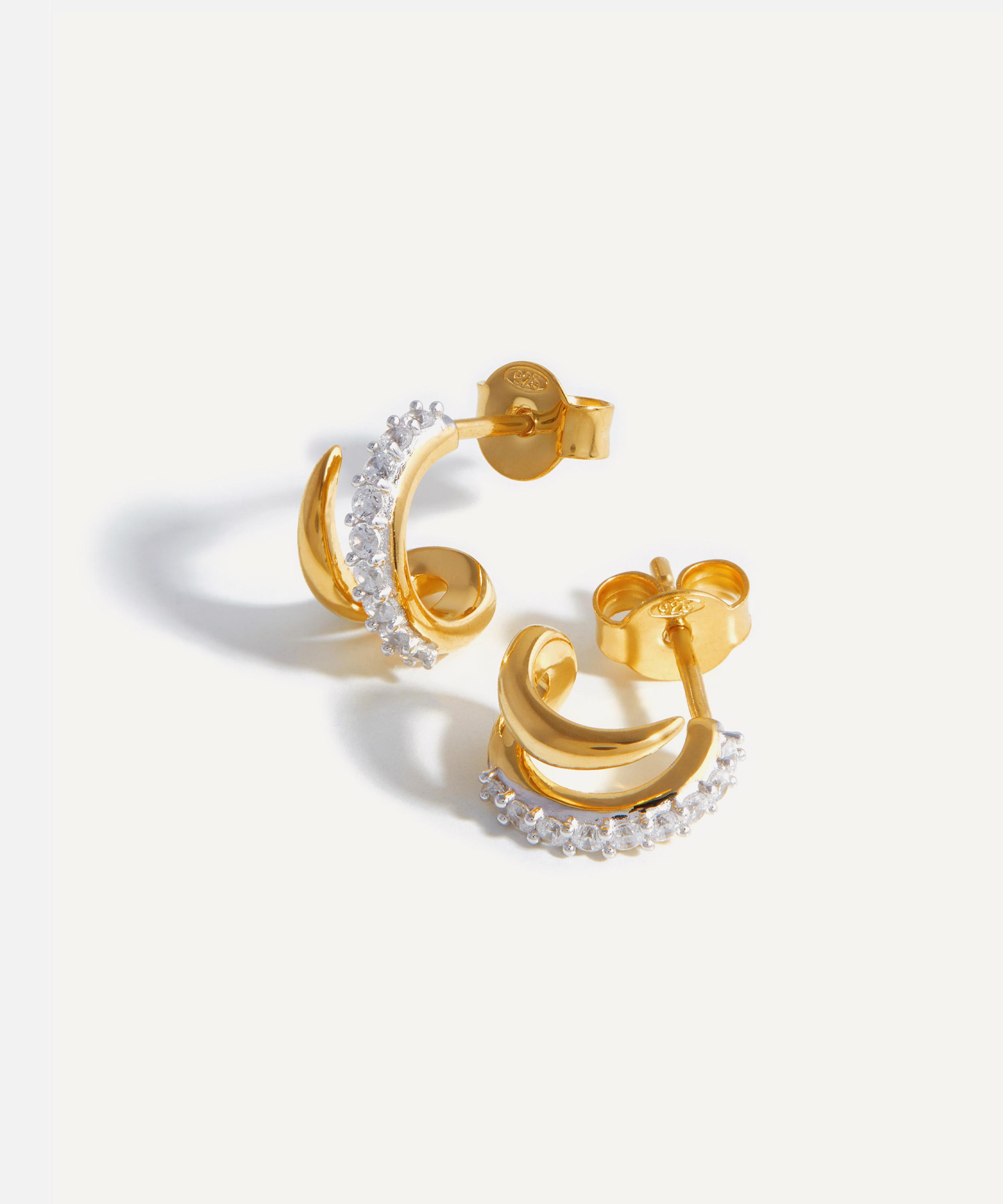 Missoma - 18ct Gold-Plated Vermeil Silver Claw Pavé Double Huggie Hoop Earrings image number 0