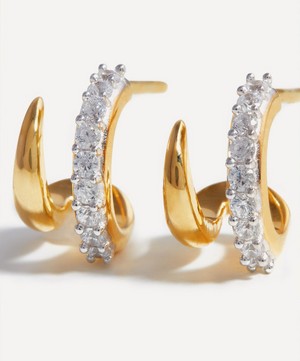 Missoma - 18ct Gold-Plated Vermeil Silver Claw Pavé Double Huggie Hoop Earrings image number 2