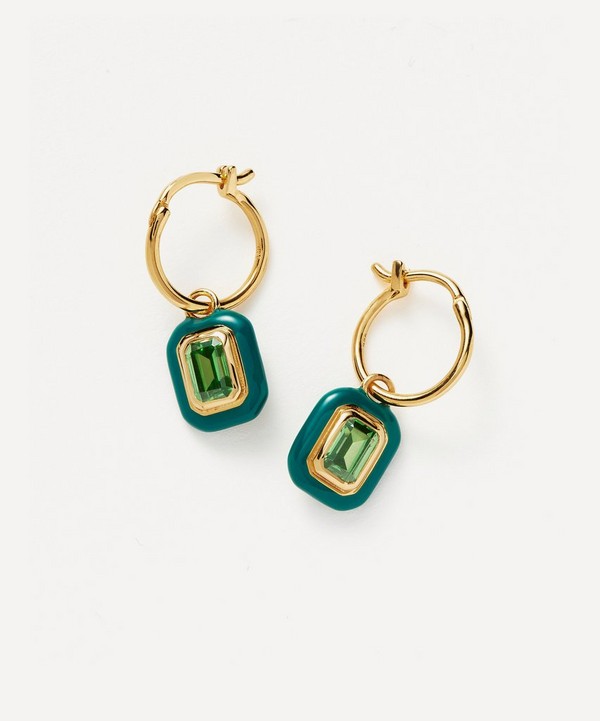 Missoma - 18ct Gold-Plated Vermeil Silver Enamel and Stone Charm Mini Hoop Earrings image number null