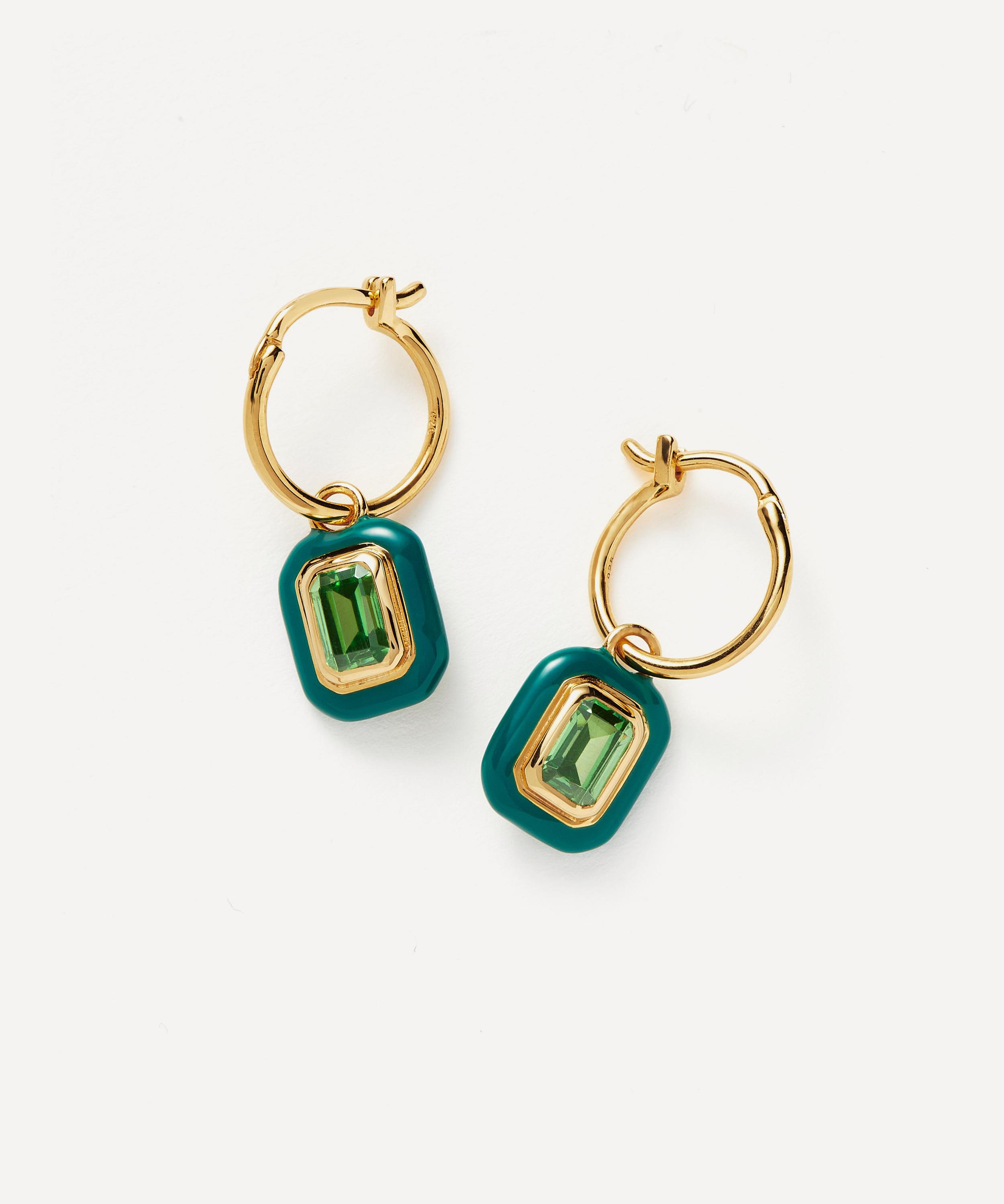 Missoma - 18ct Gold-Plated Vermeil Silver Enamel and Stone Charm Mini Hoop Earrings image number 0