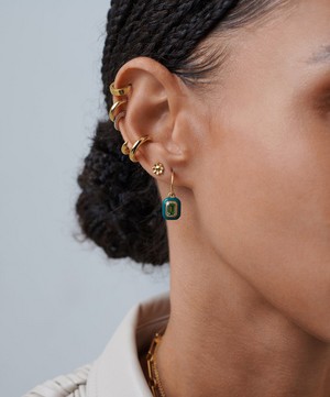 Missoma - 18ct Gold-Plated Vermeil Silver Enamel and Stone Charm Mini Hoop Earrings image number 1