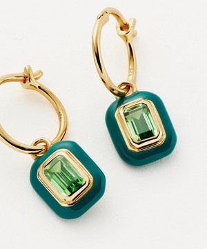 Missoma - 18ct Gold-Plated Vermeil Silver Enamel and Stone Charm Mini Hoop Earrings image number 2