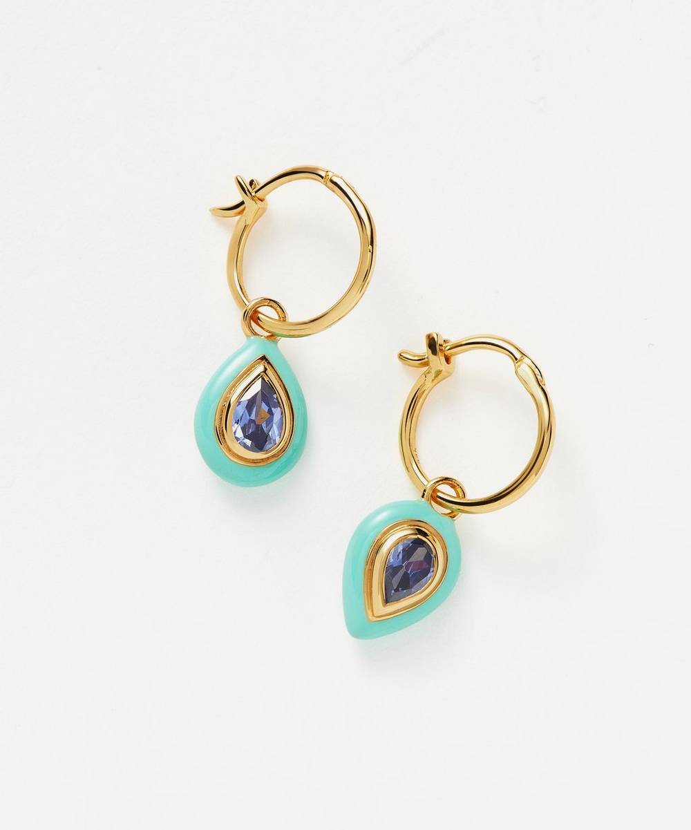 Missoma - 18ct Gold-Plated Vermeil Silver Enamel and Stone Droplet Charm Mini Hoop Earrings