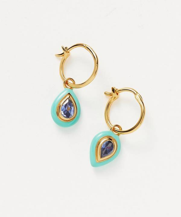 Missoma - 18ct Gold-Plated Vermeil Silver Enamel and Stone Droplet Charm Mini Hoop Earrings image number 0