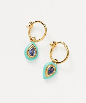 18ct Gold-Plated Vermeil Silver Enamel and Stone Droplet Charm Mini Hoop Earrings