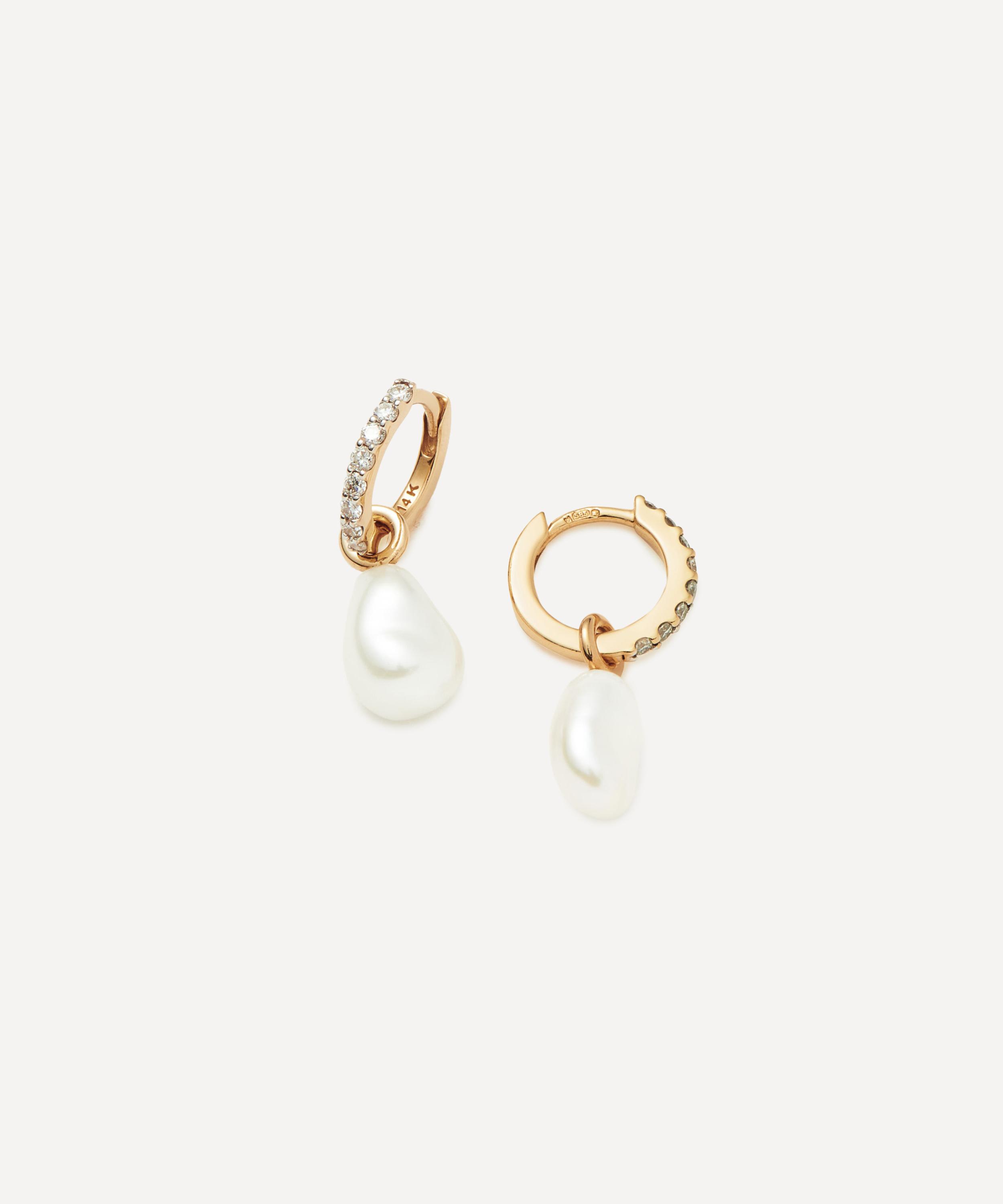 Missoma - 14ct Gold Fine Diamond and Pearl Charm Hoop Earrings image number 0