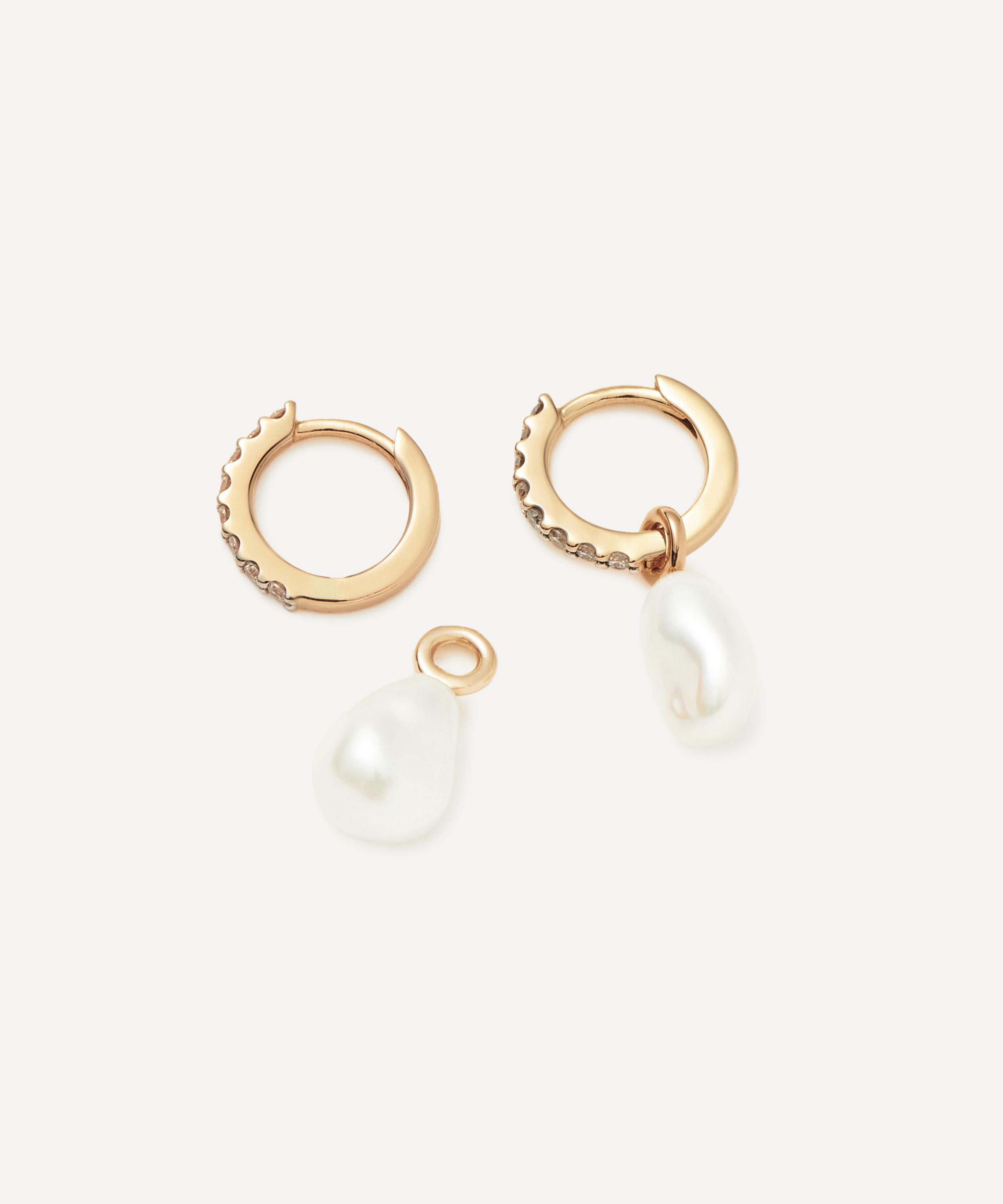 Missoma - 14ct Gold Fine Diamond and Pearl Charm Hoop Earrings image number 1