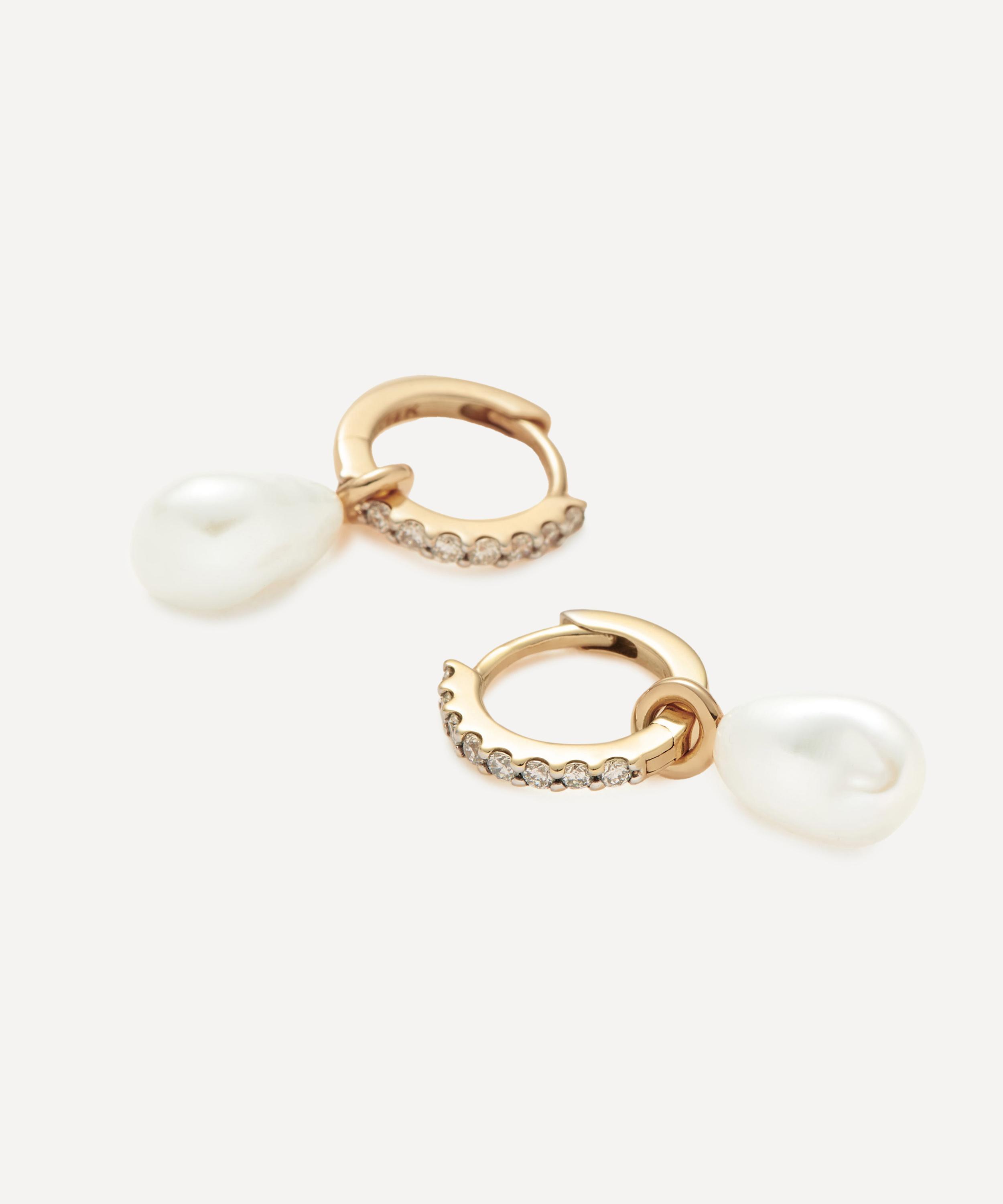 Missoma - 14ct Gold Fine Diamond and Pearl Charm Hoop Earrings image number 2