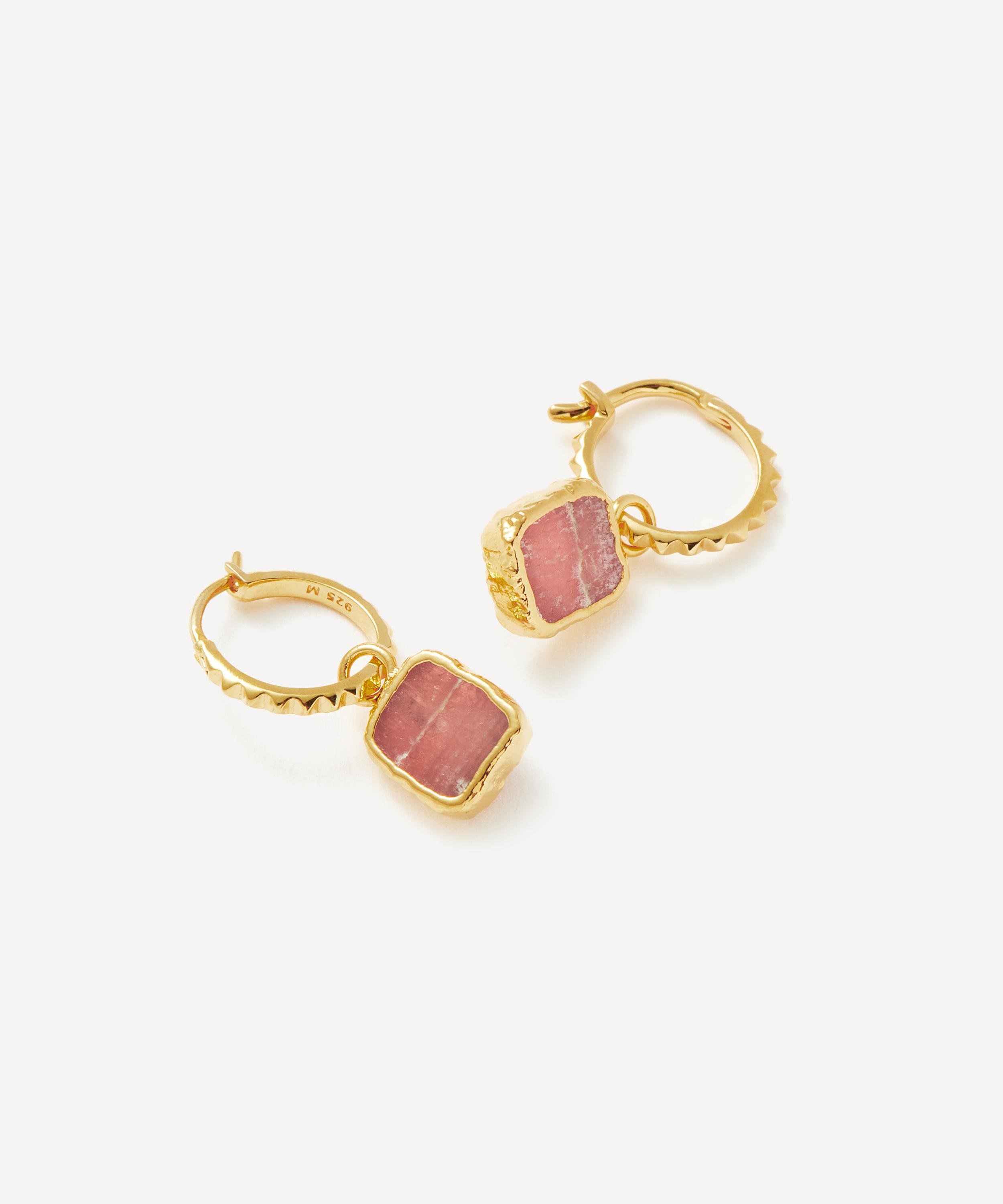 Rhodochrosite gold mini pyramid deals charm hoop earrings