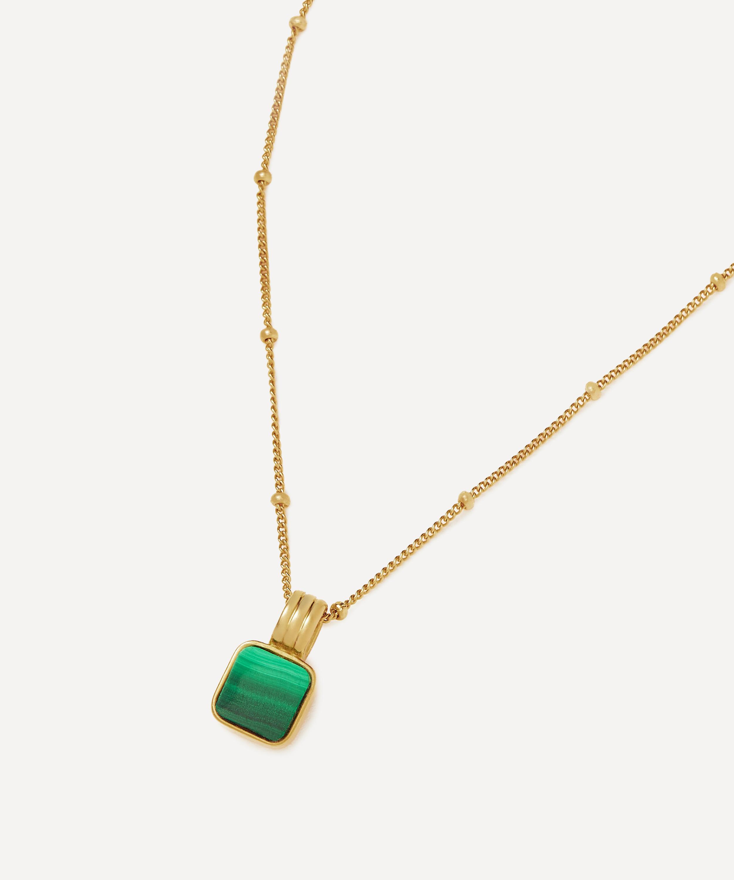 Missoma - X Lucy Williams 18ct Gold-Plated Vermeil Silver Square Malachite Pendant Necklace image number 0