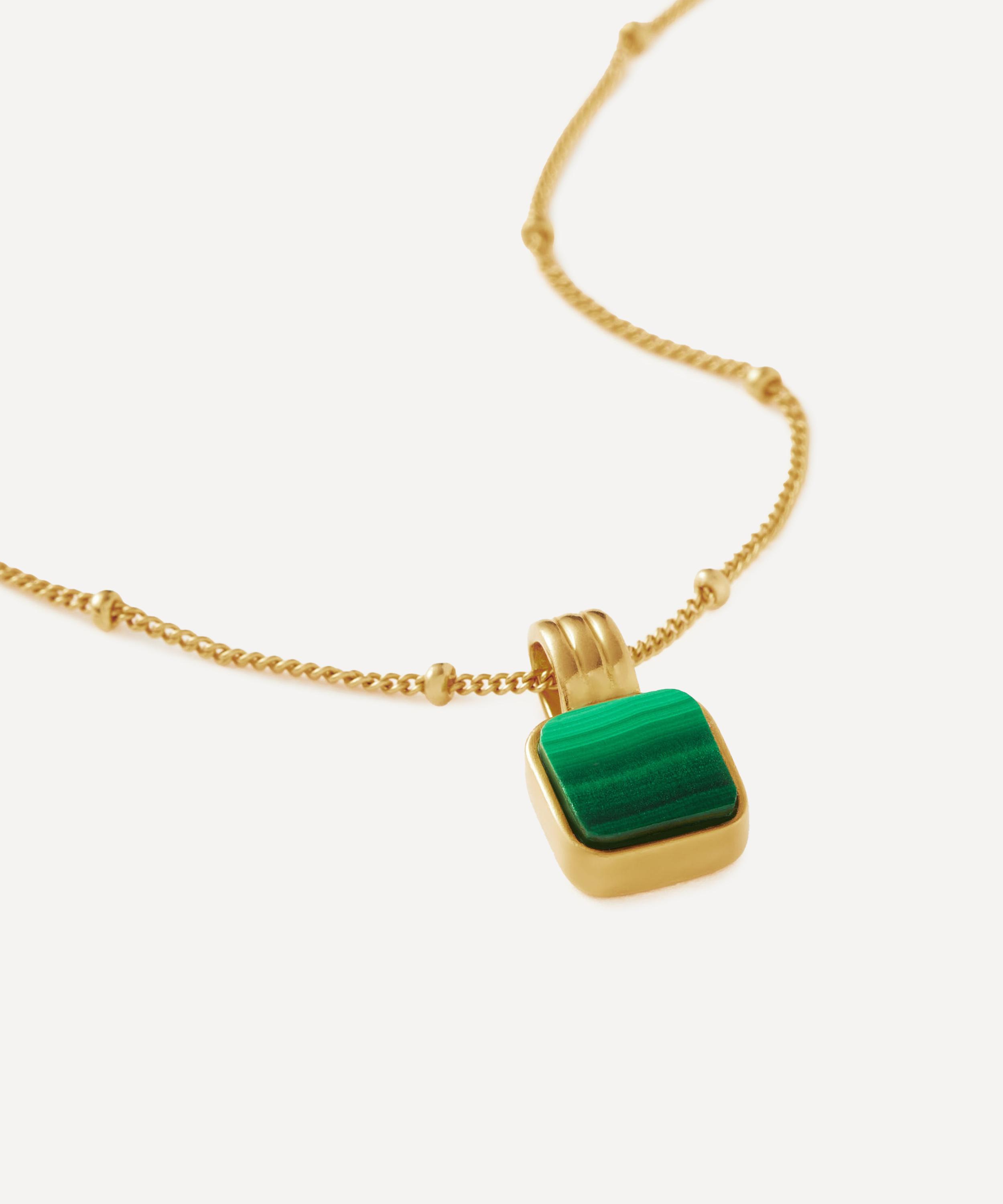 Missoma - X Lucy Williams 18ct Gold-Plated Vermeil Silver Square Malachite Pendant Necklace image number 1