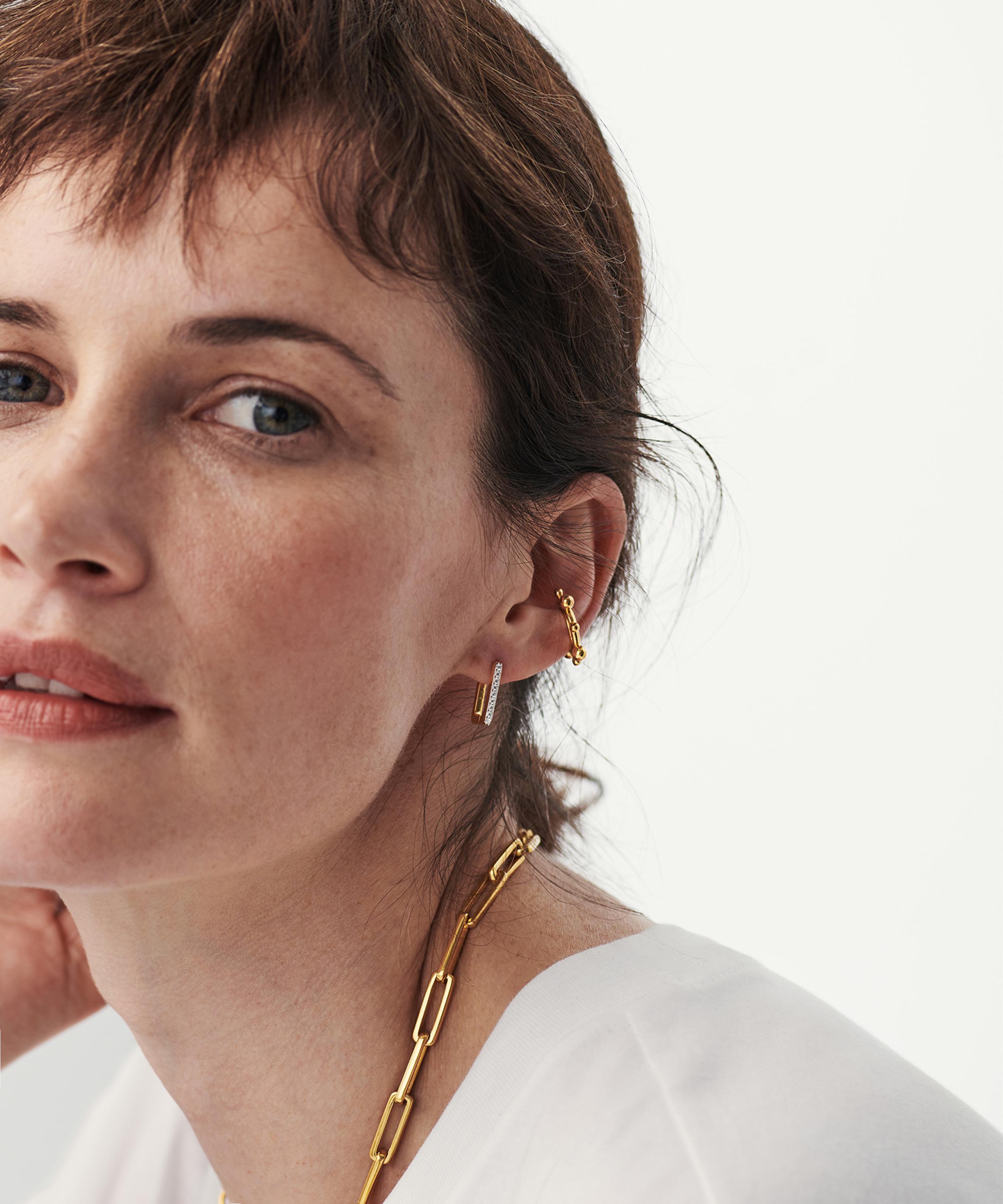 Missoma - 18ct Gold-Plated Vermeil Silver Pavé Ovate Huggie Hoop Earrings image number 1