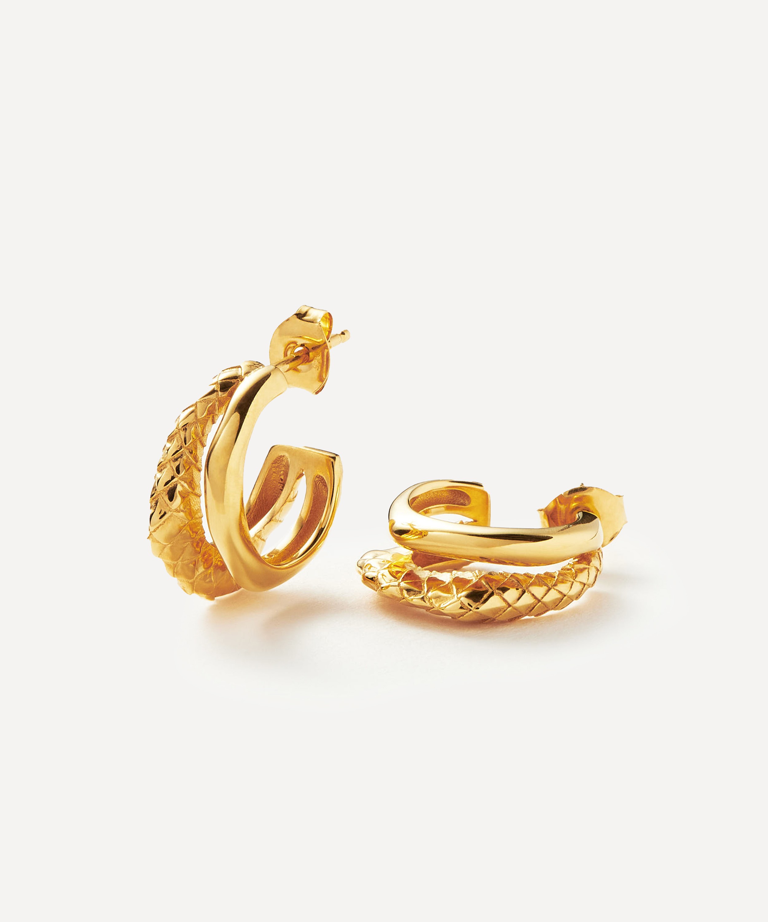 Missoma - 18ct Gold-Plated Vermeil Silver Serpent Textured Double Mini Hoop Earrings image number 0