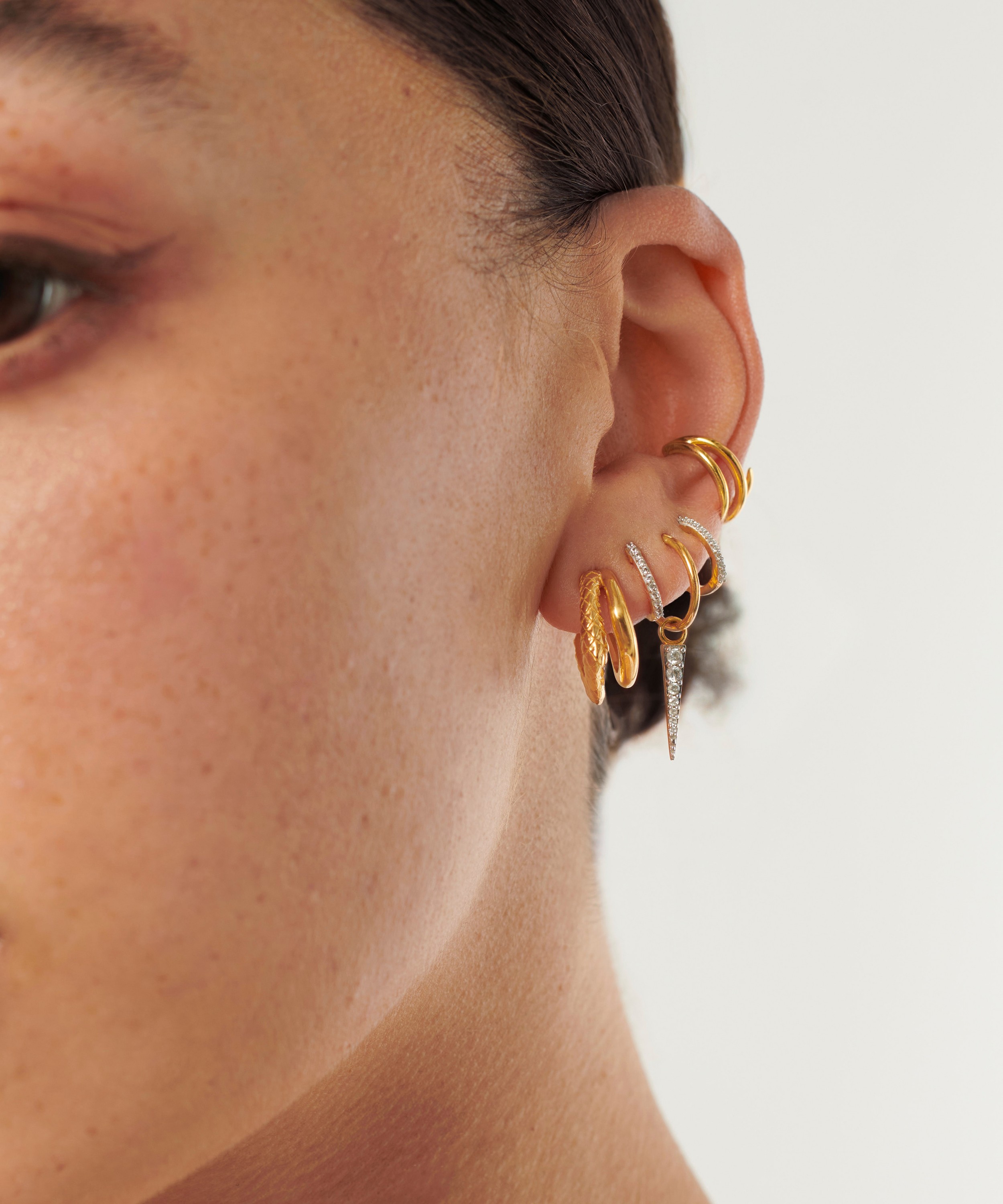 Missoma - 18ct Gold-Plated Vermeil Silver Serpent Textured Double Mini Hoop Earrings image number 1