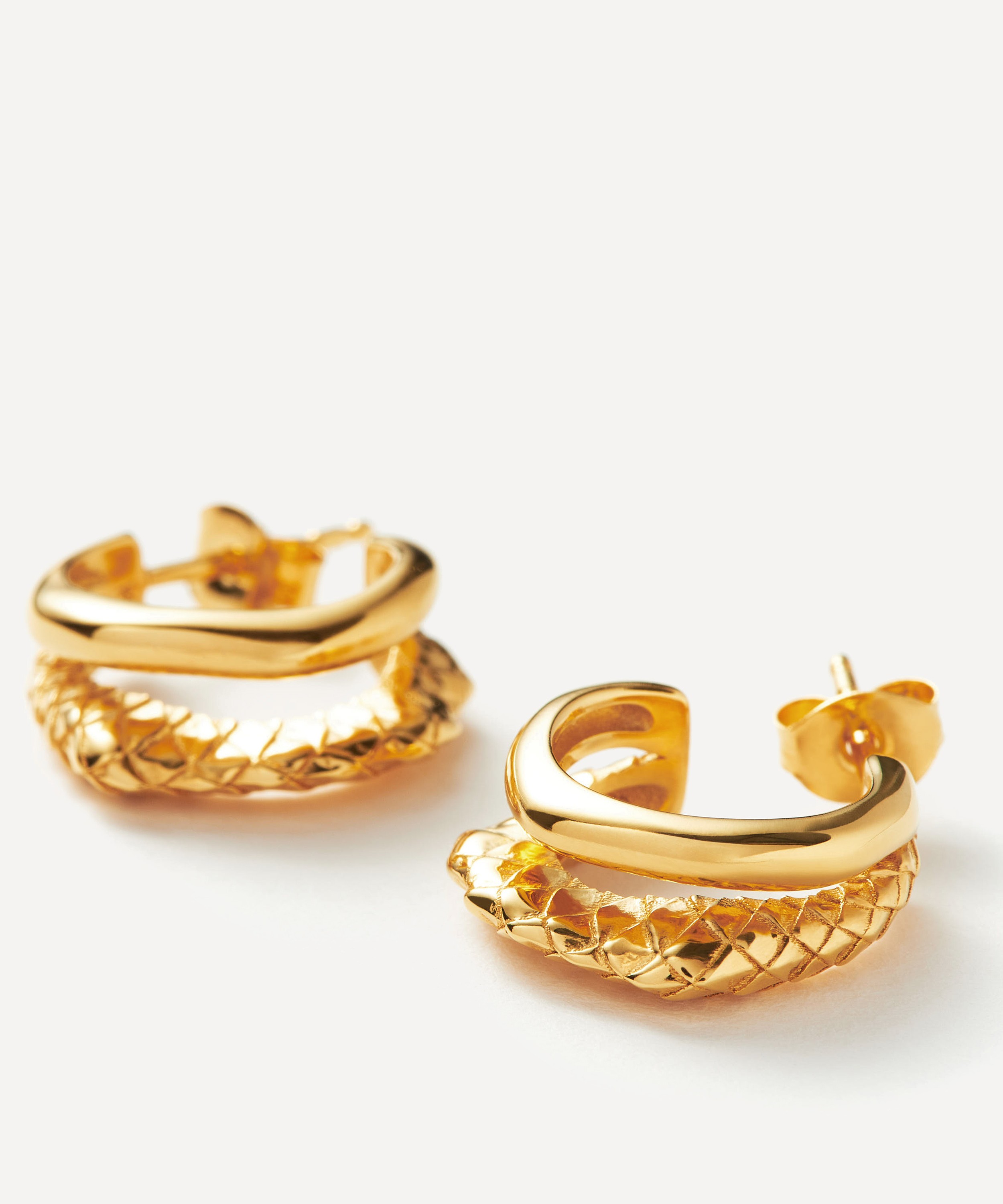 Missoma - 18ct Gold-Plated Vermeil Silver Serpent Textured Double Mini Hoop Earrings image number 2