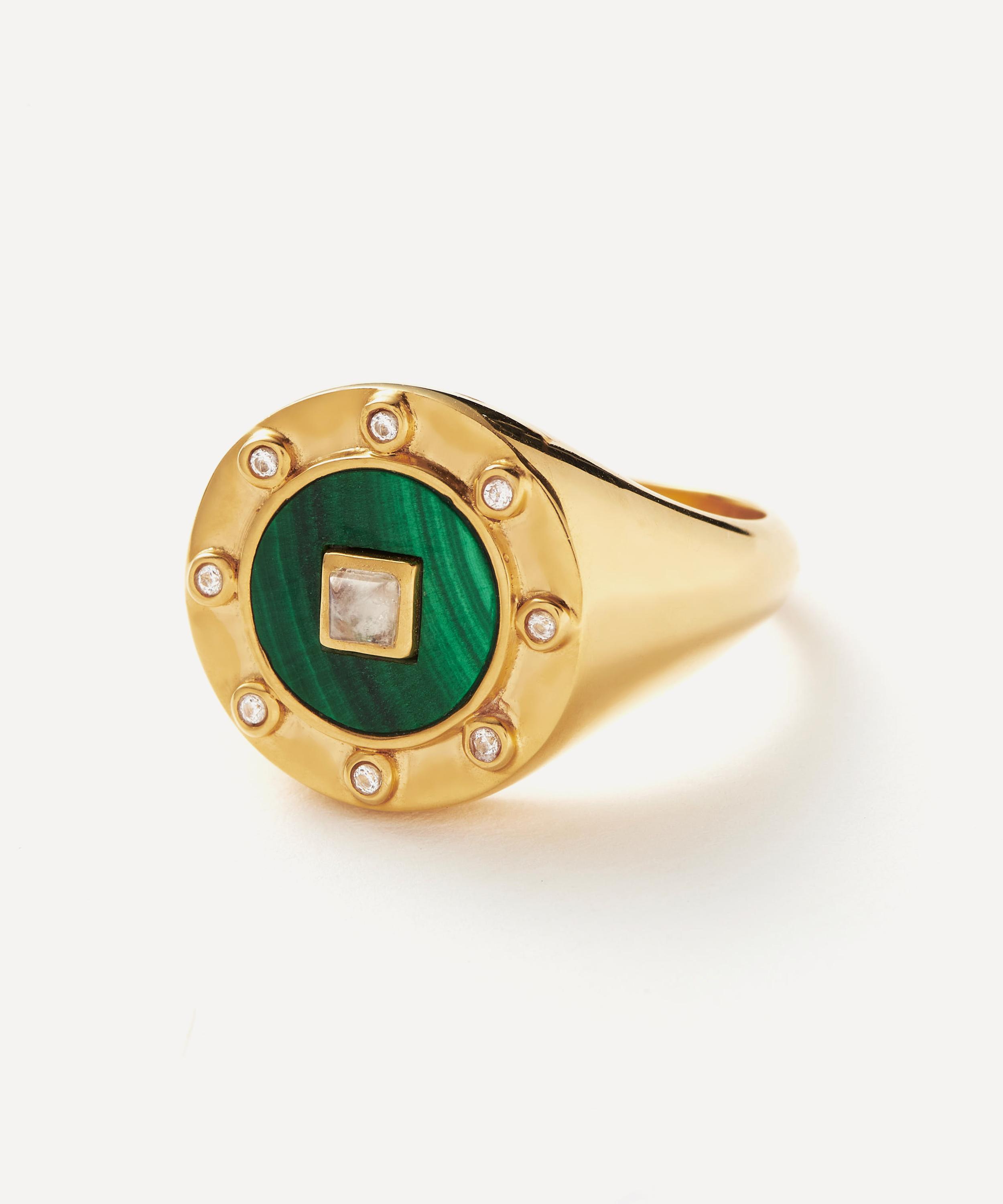 Missoma - 18ct Gold-Plated Vermeil Silver Vintage Malachite Round Gemstone Ring image number 2