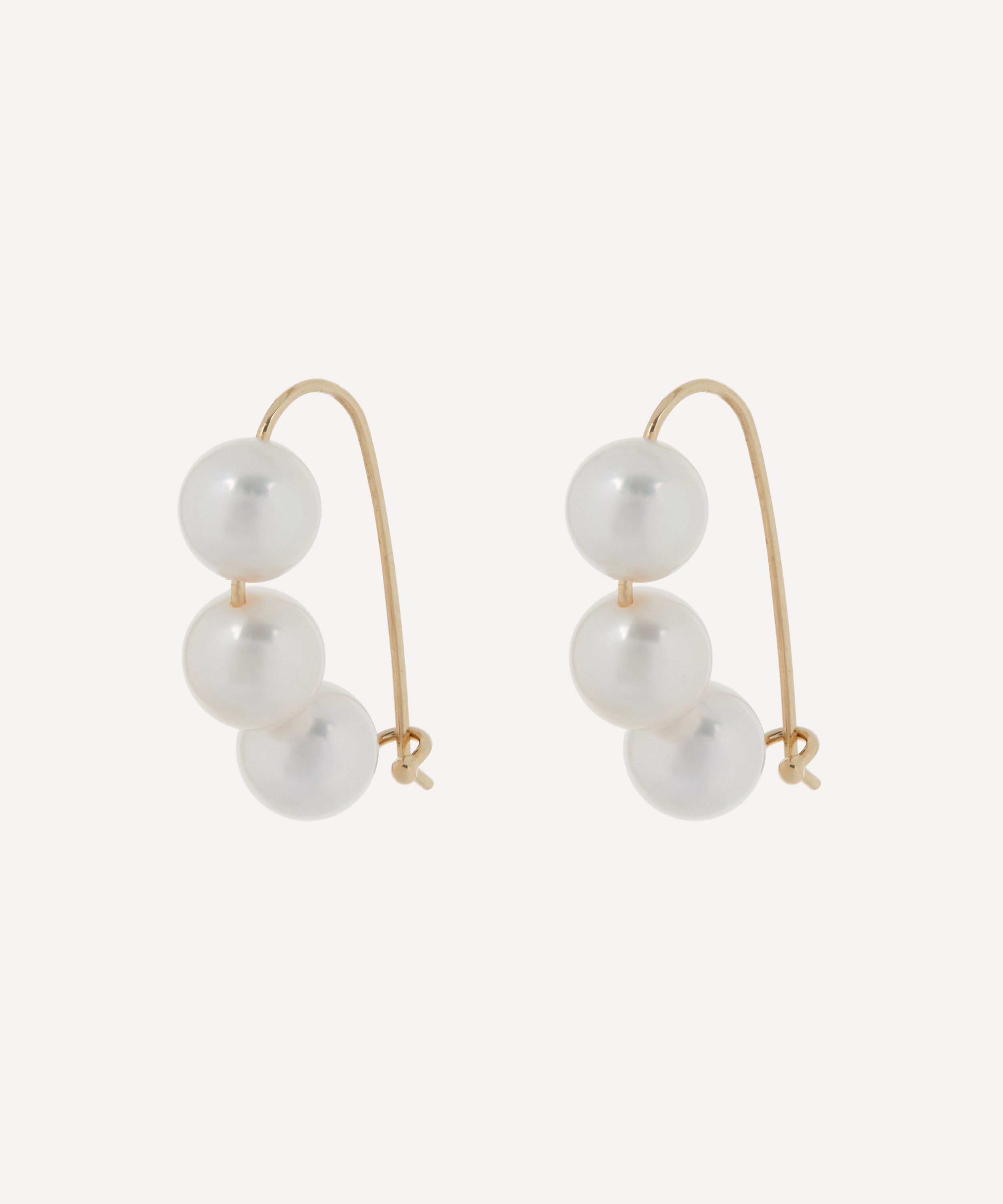 Mizuki - 14ct Gold Pearl Trio Safety Pin Earrings image number 1