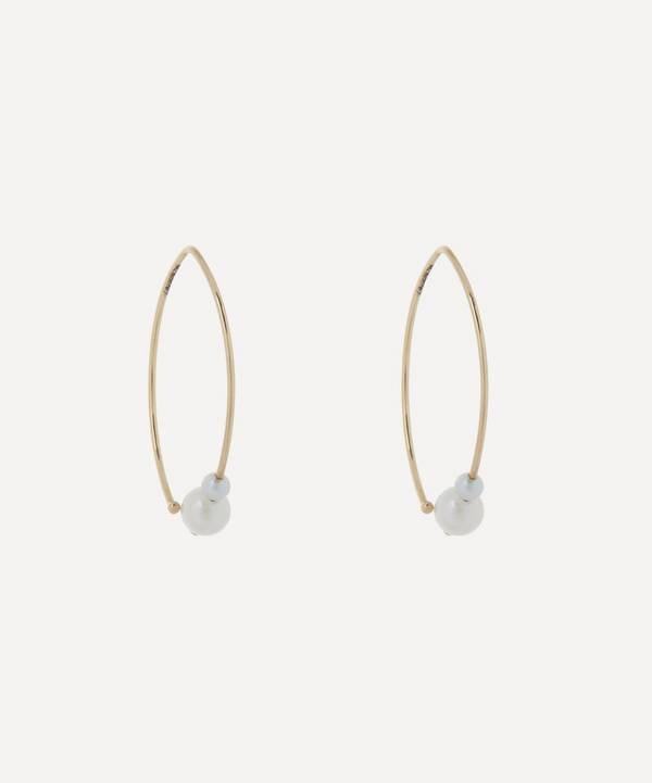 Mizuki - 14ct Gold Double Pearl Open Marquise Hoop Earrings