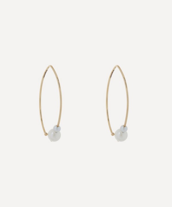 Mizuki - 14ct Gold Double Pearl Open Marquise Hoop Earrings image number null