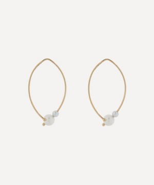 Mizuki - 14ct Gold Double Pearl Open Marquise Hoop Earrings image number 1