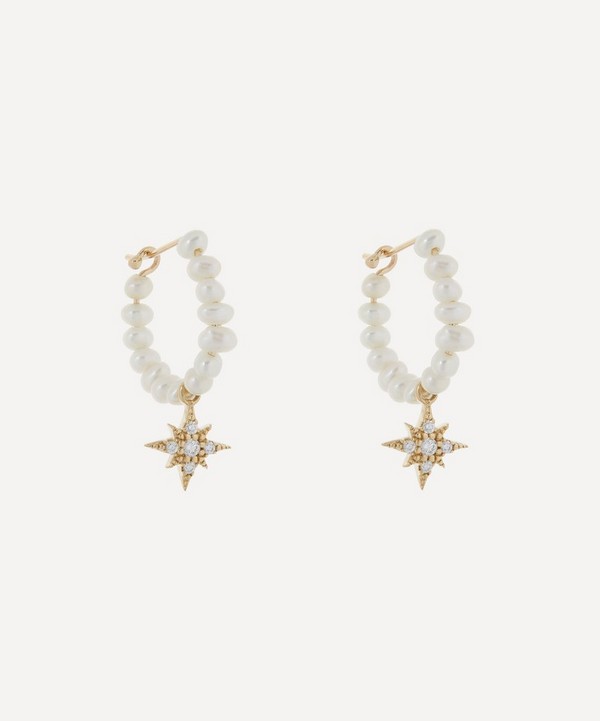 Mizuki - 14ct Gold Small Diamond Star and Pearl Drop Earrings image number null