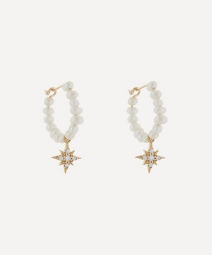 Mizuki - 14ct Gold Small Diamond Star and Pearl Drop Earrings image number 0