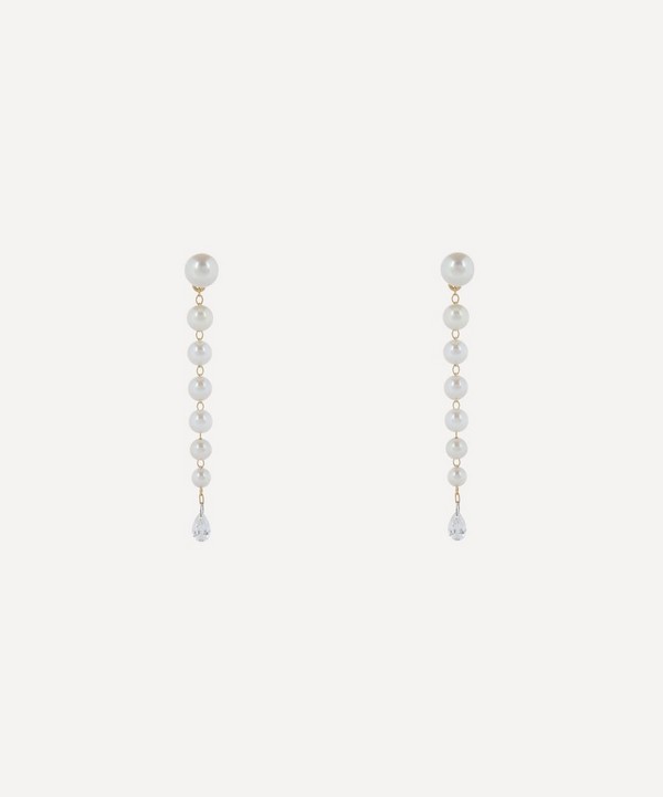 Mizuki - 14ct Gold Pear Diamond and Cascading Pearl Drop Earrings image number null