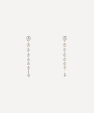 Mizuki - 14ct Gold Pear Diamond and Cascading Pearl Drop Earrings image number 0