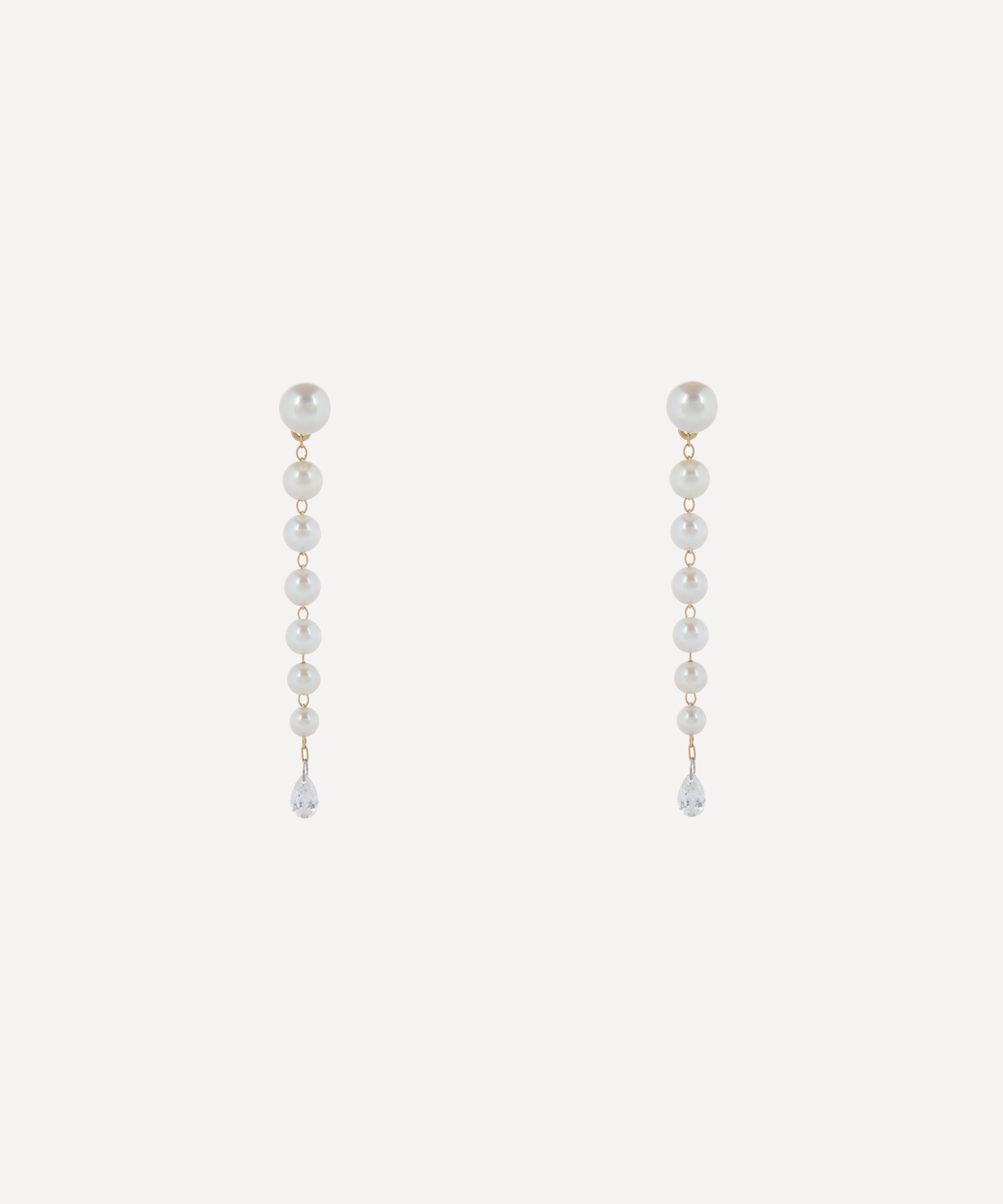 Mizuki - 14ct Gold Pear Diamond and Cascading Pearl Drop Earrings