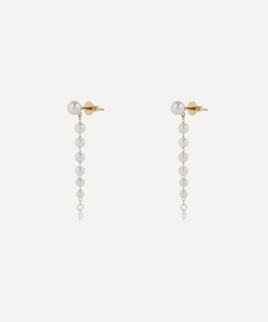 Mizuki - 14ct Gold Pear Diamond and Cascading Pearl Drop Earrings image number 1