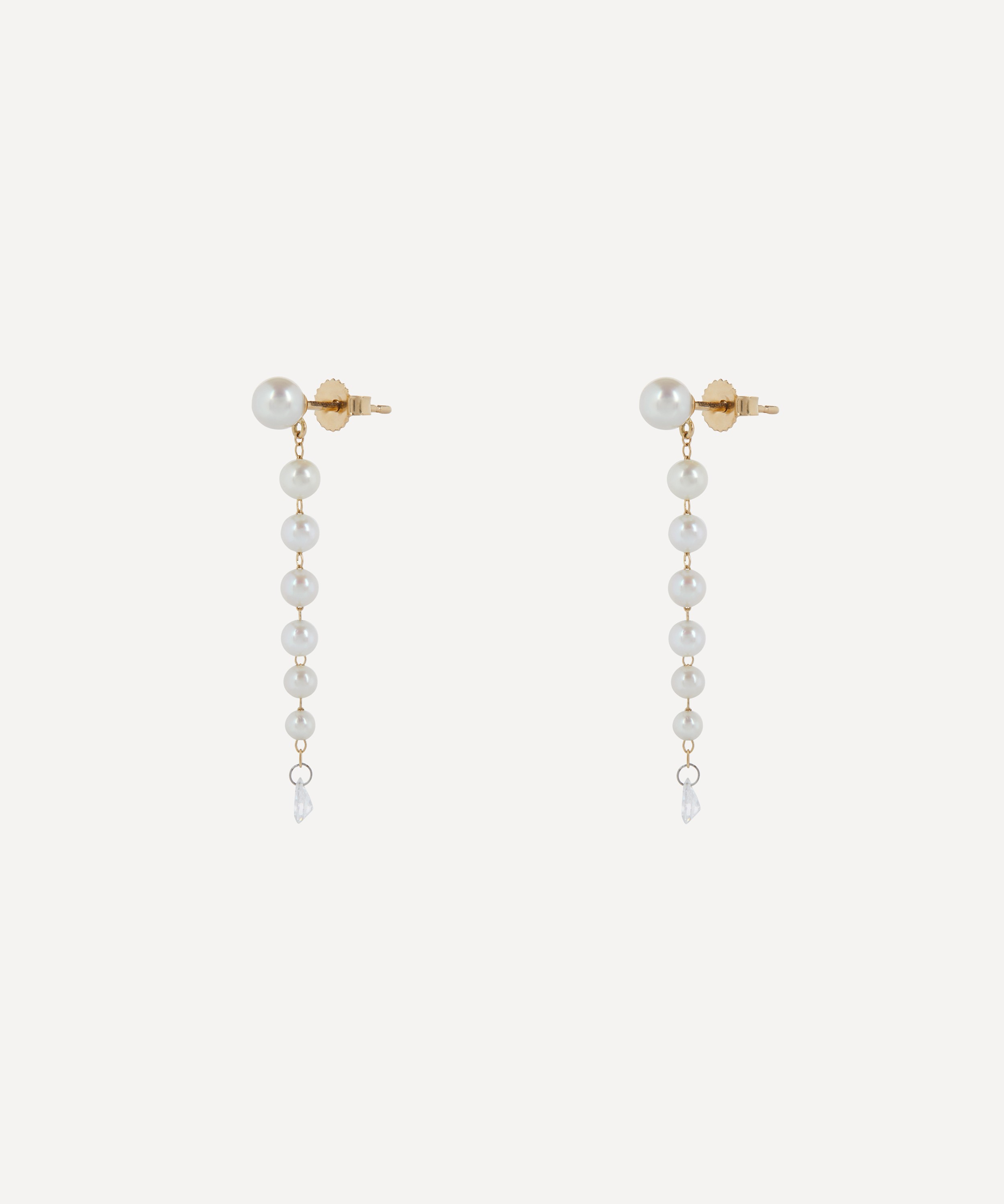 Mizuki - 14ct Gold Pear Diamond and Cascading Pearl Drop Earrings image number 1