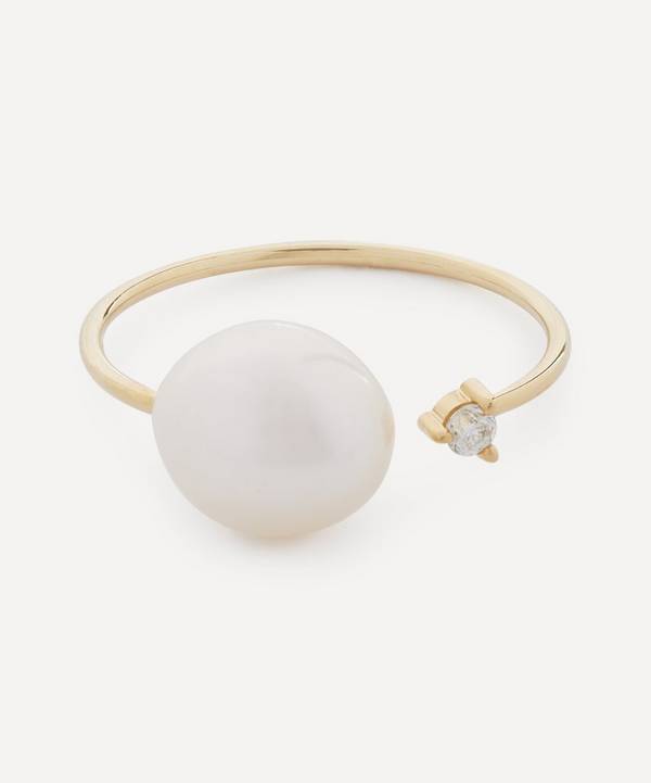 Mizuki - 14ct Gold Open Diamond and White Pearl Ring
