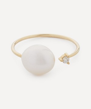 Mizuki - 14ct Gold Open Diamond and White Pearl Ring image number 0
