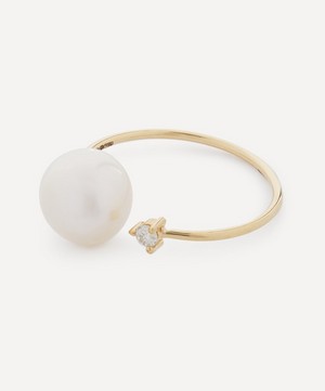 Mizuki - 14ct Gold Open Diamond and White Pearl Ring image number 1