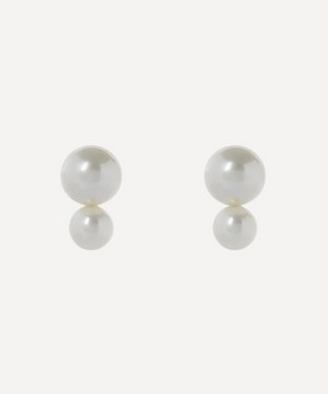 Mizuki - 14ct Gold Kissing Double Pearl Stud Earrings image number 0