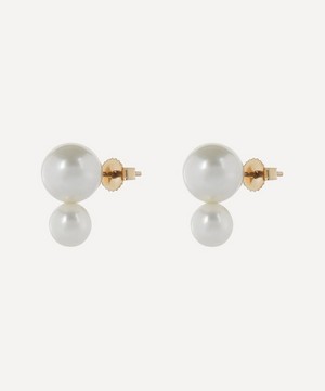 Mizuki - 14ct Gold Kissing Double Pearl Stud Earrings image number 2