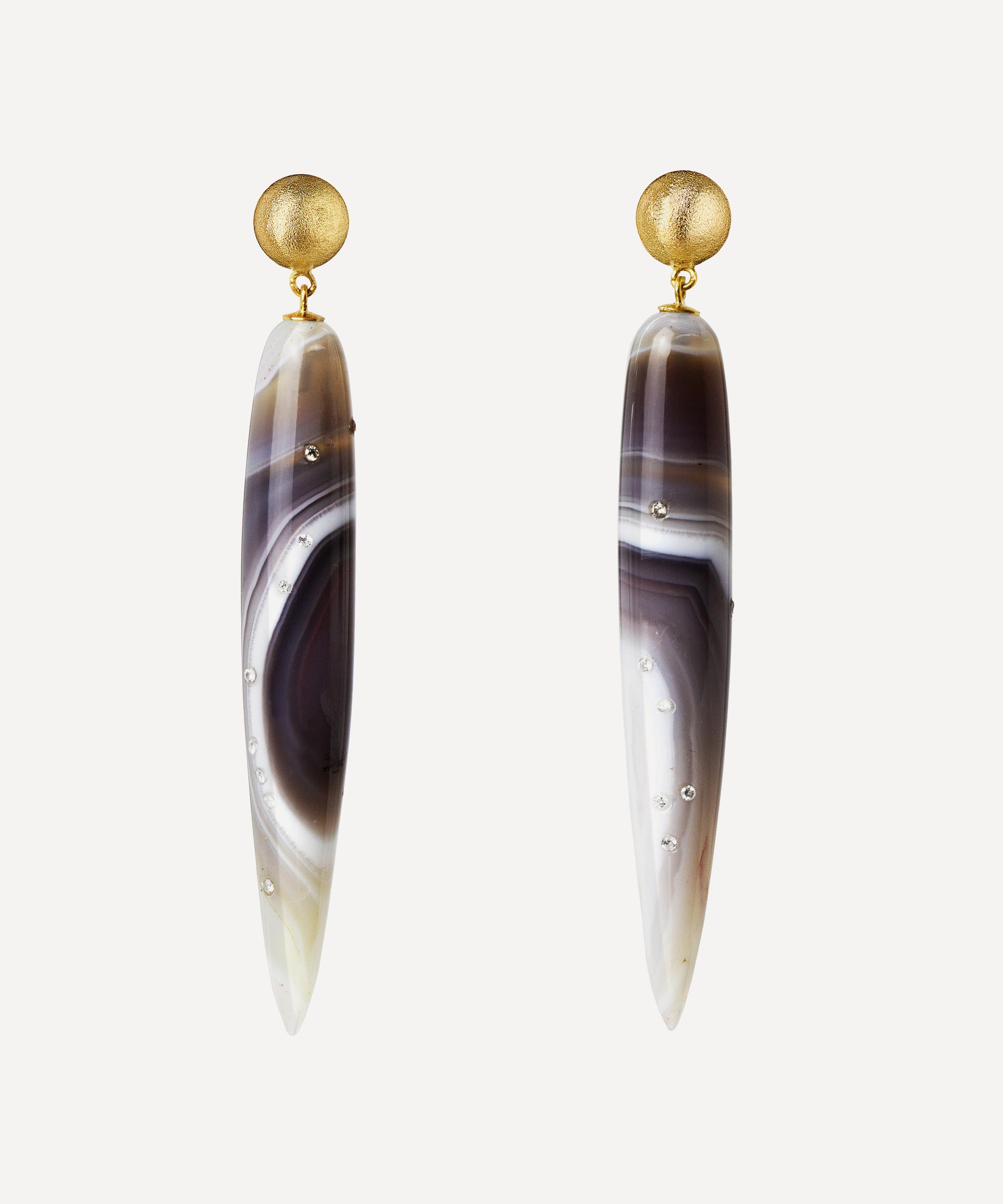 Jacqueline Cullen - 18ct Gold Celestial Botswana Agate Tapered Drop Earrings image number 0