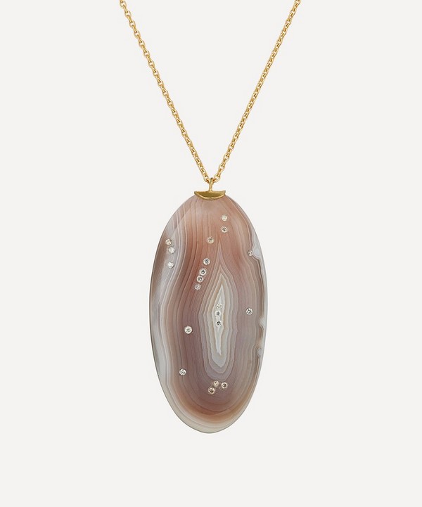 Jacqueline Cullen - 18ct Gold Celestial Botswana Agate Pebble Pendant Necklace image number null