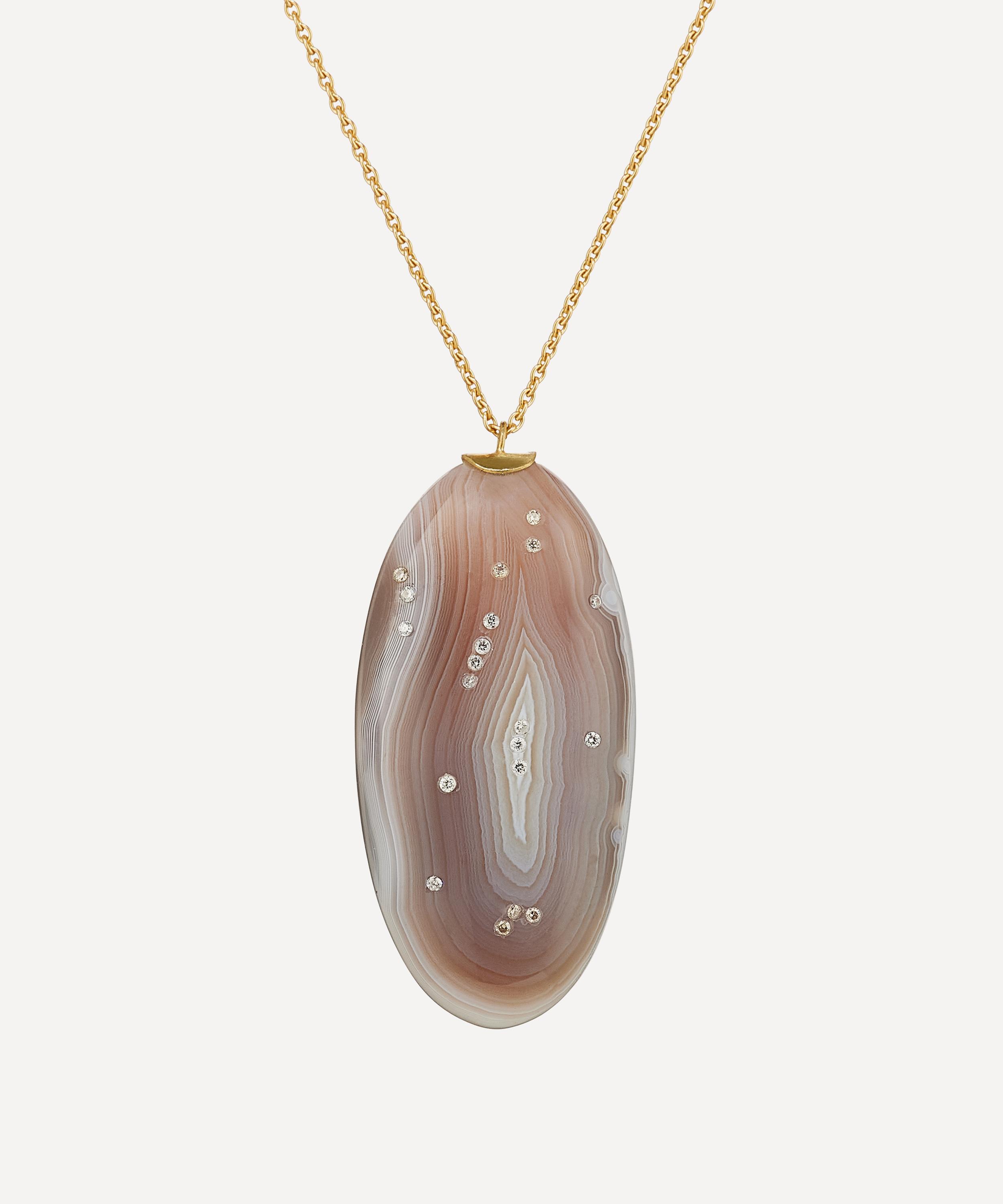 Jacqueline Cullen - 18ct Gold Celestial Botswana Agate Pebble Pendant Necklace