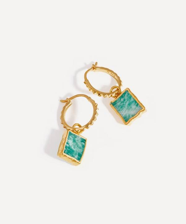 Missoma - 18ct Gold-Plated Vermeil Silver Amazonite Mini Charm Pyramid Hoop Earrings image number 0