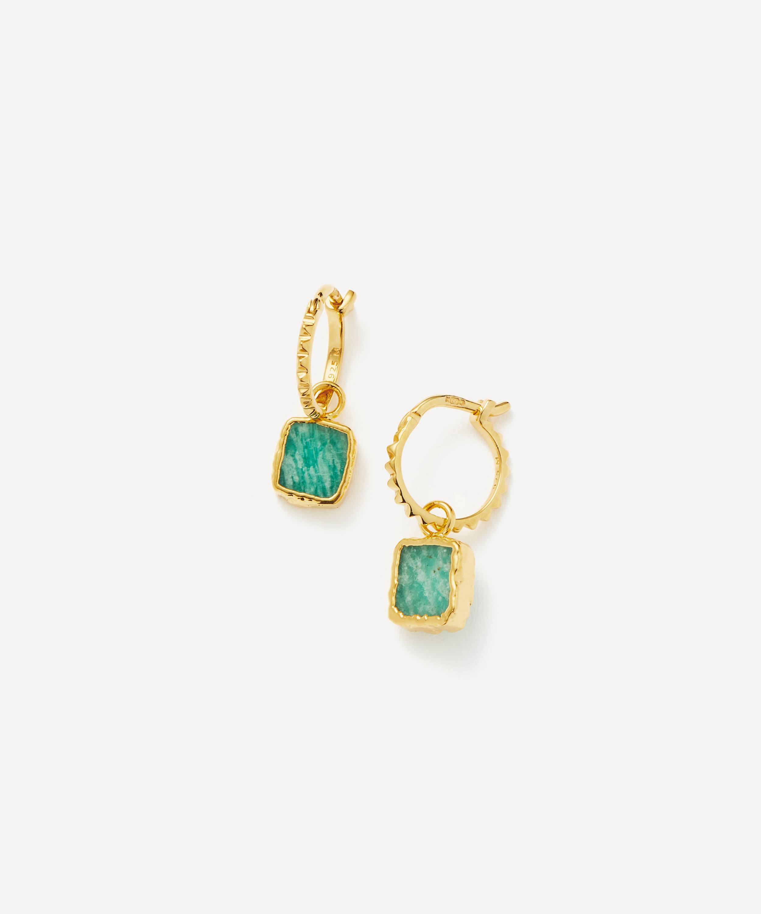 Missoma - 18ct Gold-Plated Vermeil Silver Amazonite Mini Charm Pyramid Hoop Earrings image number 0