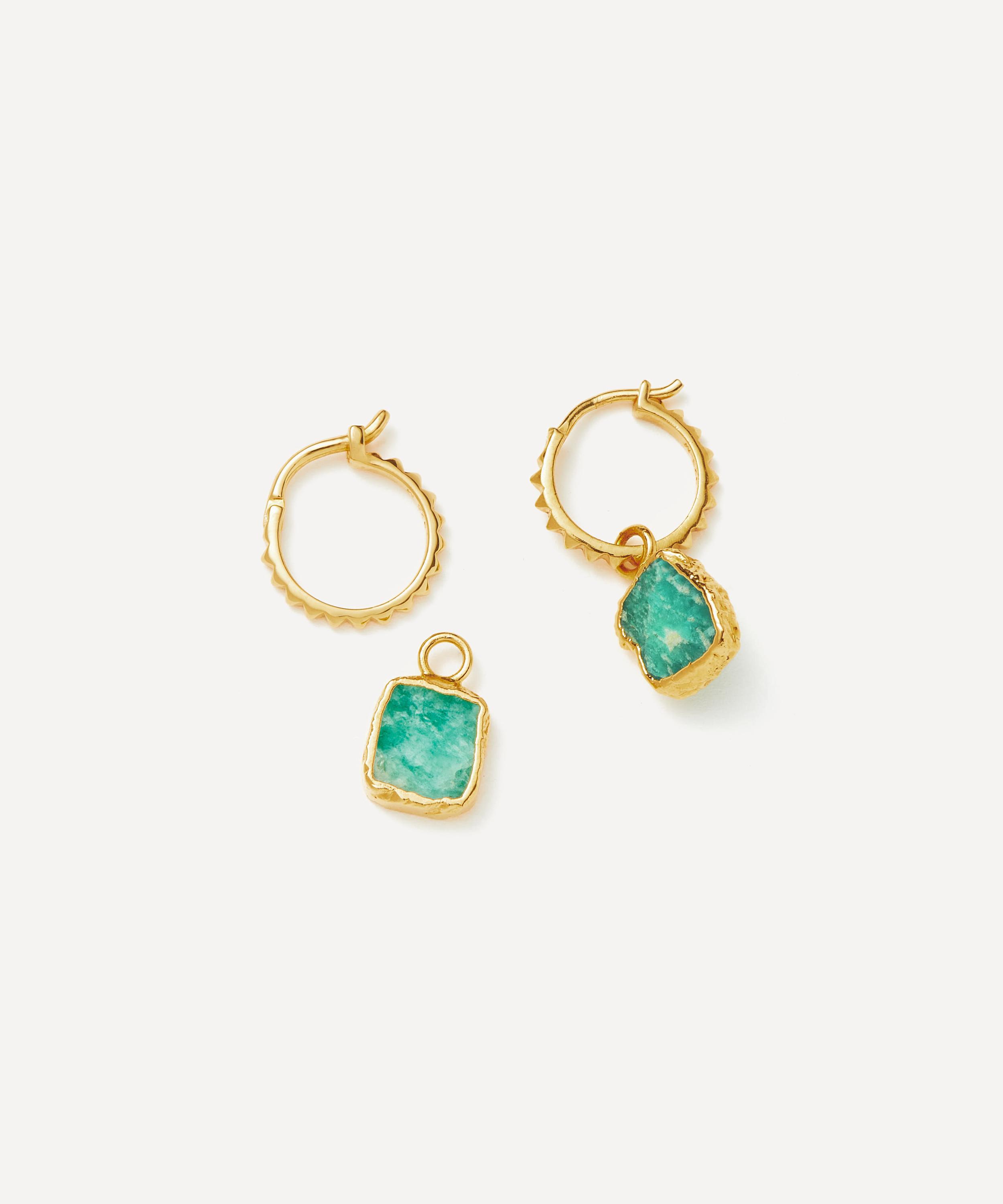 Missoma - 18ct Gold-Plated Vermeil Silver Amazonite Mini Charm Pyramid Hoop Earrings image number 2