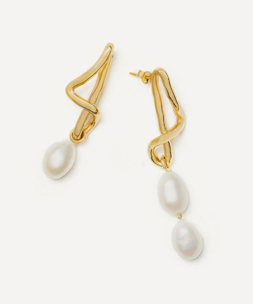 Missoma - 18ct Gold-Plated Molten Baroque Pearl Mismatch Drop Earrings