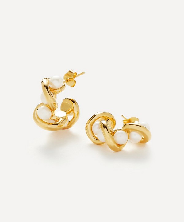 Missoma - 18ct Gold-Plated Molten Pearl Twisted Mini Double Hoop Earrings image number null