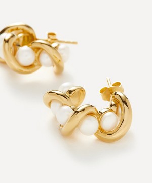 Missoma - 18ct Gold-Plated Molten Pearl Twisted Mini Double Hoop Earrings image number 2