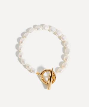 18ct Gold-Plated Vermeil Silver Baroque Pearl Claw T-Bar Bracelet