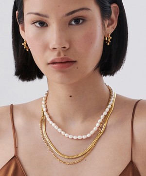 Missoma - 18ct Gold-Plated Vermeil Silver Baroque Pearl Claw T-Bar Necklace image number 1