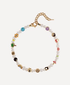 Martha Calvo - 14ct Gold-Plated Famous Enamel Charms and Pearl Necklace image number 0