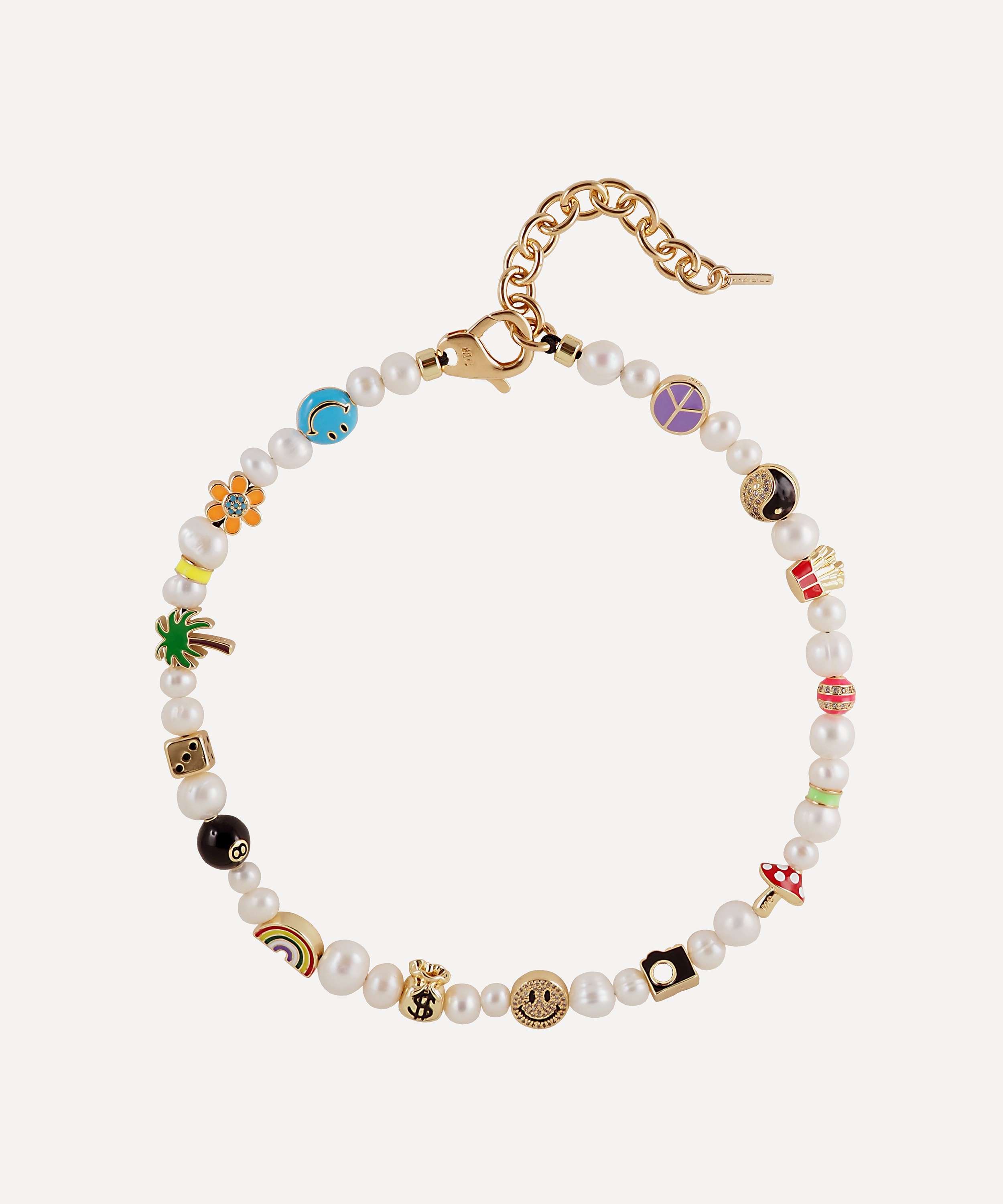 Martha Calvo - 14ct Gold-Plated Famous Enamel Charms and Pearl Necklace