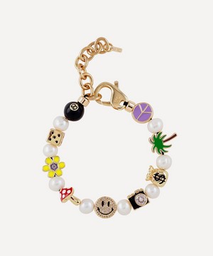 Martha Calvo - 14ct Gold-Plated Famous Enamel Charms and Pearl Bracelet image number 0